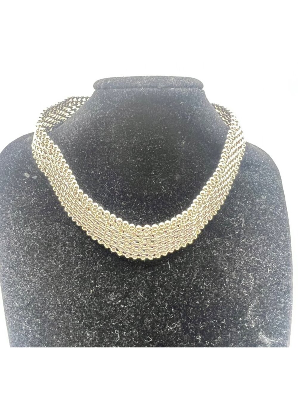 White House Black Market Choker Necklace Silver-Tone Mesh Woven Chain 12+4" NWOT